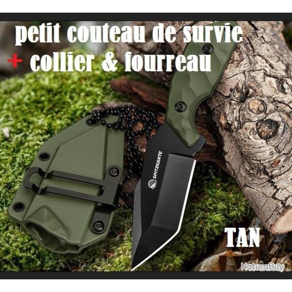 PETIT COUTEAU DE SURVIE couleur TAN avec fourreau & cha�ne � billes