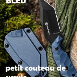 PETIT COUTEAU DE SURVIE couleur BLEU avec fourreau & chaine a billes