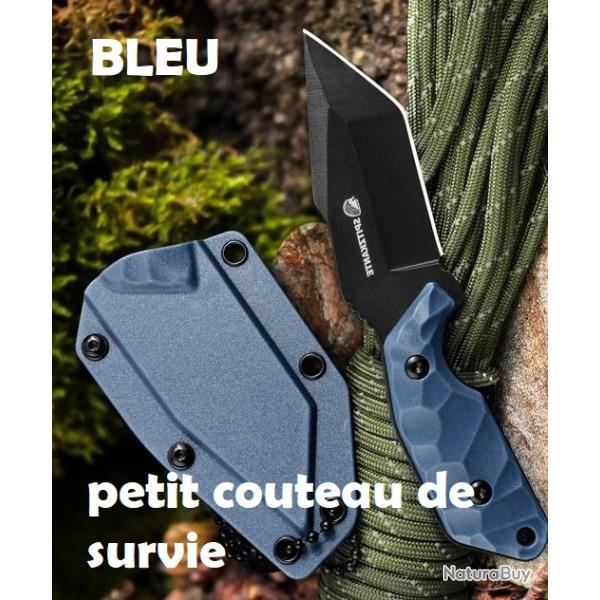 PETIT COUTEAU DE SURVIE couleur BLEU avec fourreau & chaine a billes