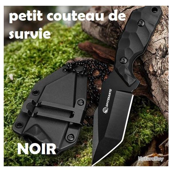 PETIT COUTEAU DE SURVIE couleur NOIR avec fourreau & cha�ne � billes