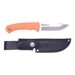 COUTEAU PRO HUNTER FIXE CAOUTCHOUC FLUO FOURREAU CUIR