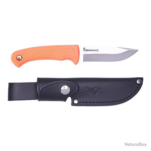 COUTEAU PRO HUNTER FIXE CAOUTCHOUC FLUO FOURREAU CUIR
