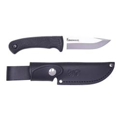 COUTEAU PRO HUNTER FIXE CAOUTCHOUC NOIR FOURREAU CUIR