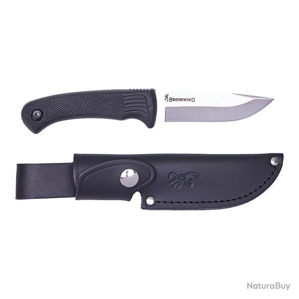 COUTEAU PRO HUNTER FIXE CAOUTCHOUC NOIR FOURREAU CUIR
