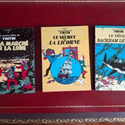 Lot de 3 tableaux peints &agrave; la main et laqu&eacute;s Tintin