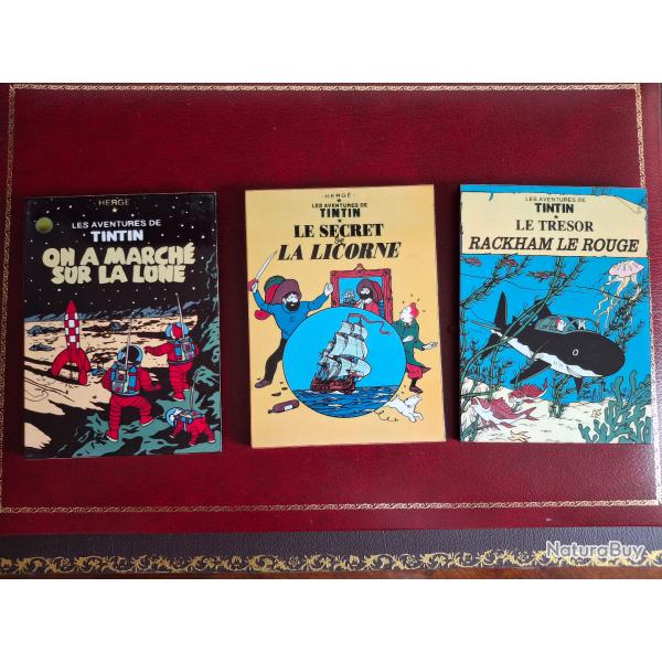 Lot de 3 tableaux peints � la main et laqu�s Tintin