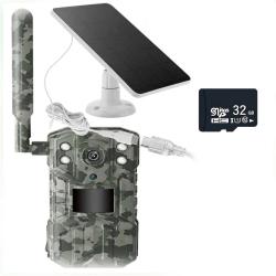 Cam&eacute;ra de Chasse Solaire 4G 4MP WiFi PIR Vision Nocturne IP66 D&eacute;tection Mouvement Surveillance 32 GO