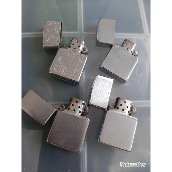 Lot de 4 zippo, authentiques briquets am�ricains, en tr�s bon �tat et tous marqu�s en dessous
