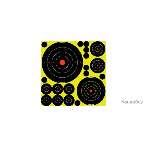Birchwood Casey Lot de 5 cibles avec 10 bull's eye - Lot de 5 cibles de 10 bull's eye et 10 gommette