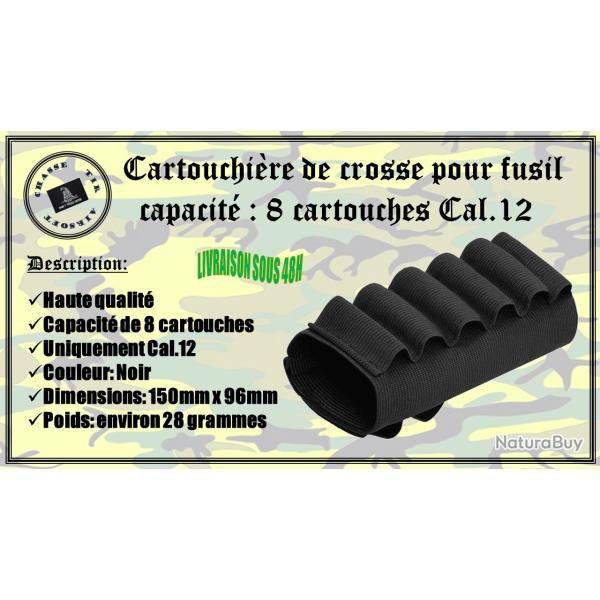 Cartouchi�re de crosse pour fusil de capacit� de 8 cartouches calibre .12 ou .16