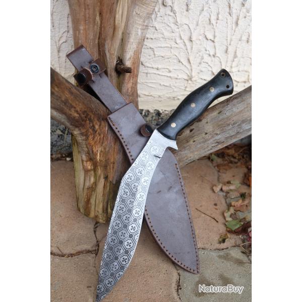 Grand Couteau Kukkri Gurkha Celtique Lame Acier Carbone 1055 Manche Micarta Etui Nylon Artisan