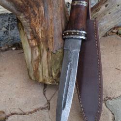 Poignard Dirk Ecossais Couteau Dague Lame Acier Damas 256 Couches Manche Bois/Damas Etui F Artisanat