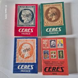 Lot de 4 catalogues timbres-poste  C&eacute;r&egrave;s 1980, 90, 93 et colonies 93