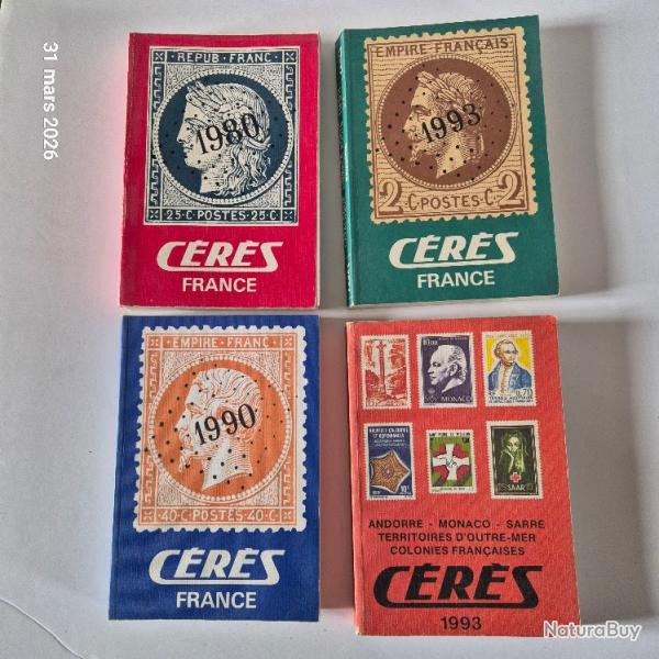 Lot de 4 catalogues timbres-poste  C�r�s 1980, 90, 93 et colonies 93