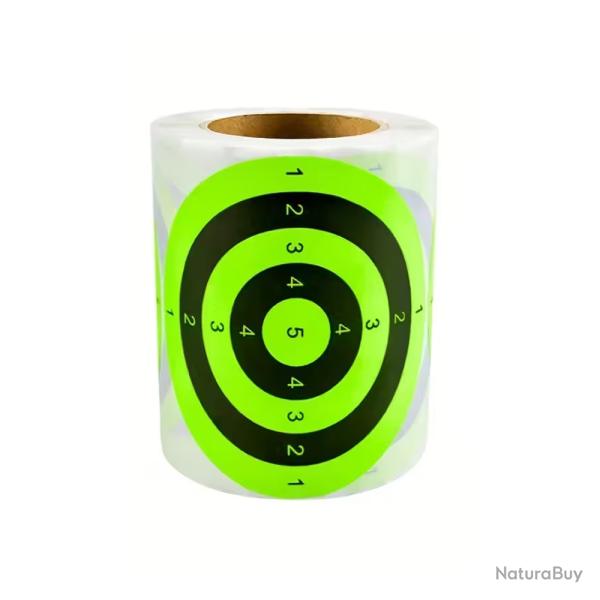 200 Cibles Papier Fluorescentes 7.6cm Autocollantes Rondes Vert Noir 5 Zones
