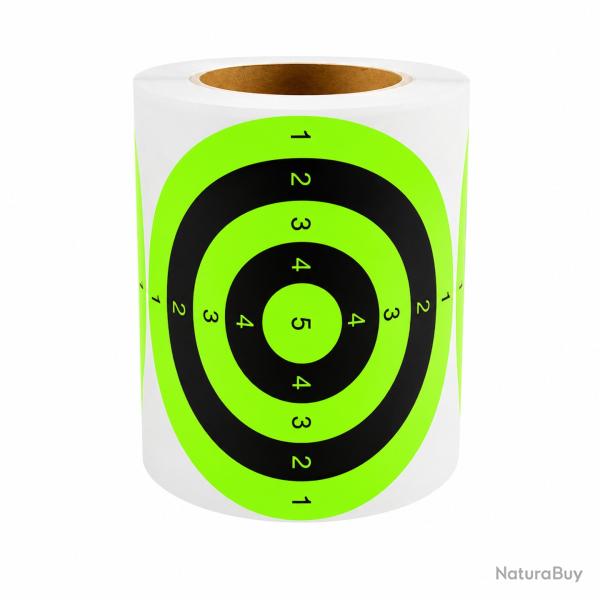 200 Cibles Papier Fluorescentes 7.6cm Autocollantes Rondes Vert Noir 5 Zones