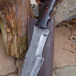 Couteau Bushcraft Trakker Lame Acier Carbone 1075 D&eacute;cor Dragon Manche Micarta &Eacute;tui Cuir Fabr Artisan