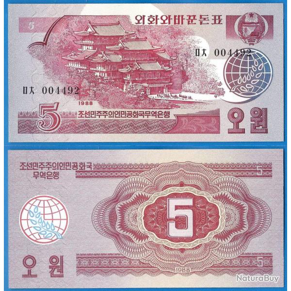 Coree du Nord 5 Won 1988 NEUF Foreign Exchange Billet Asie