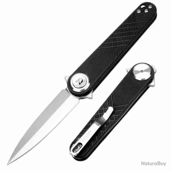 Couteau Dreamtech Button Lock Lame Acier 14C28N Bead Blast Manche G10 Noir DTK4052GB