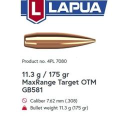 Lapua - 100 Projectiles Cal .30 - 175gr MAXRT - GB581 - 4PL7080
