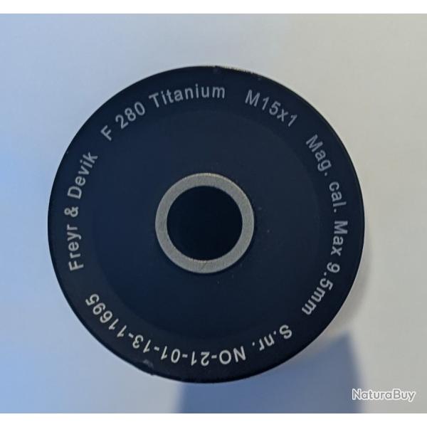 Moderateur de son Freyr & Devik Titanium F80 M15x100 calibre max 9.5mm