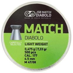 BOITE DE 500 DIABOLO MATCH GREEN TETE PLATE JSB CAL.4.5 - 7.33gr