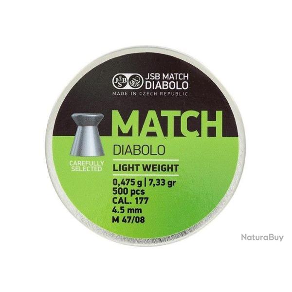 BOITE DE 500 DIABOLO MATCH GREEN TETE PLATE JSB CAL.4.5 - 7.33gr