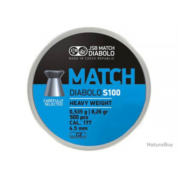 BOITE DE 500 DIABOLO MATCH BLUE HEAVY TETE PLATE JSB CAL.4.5 - 8.26gr