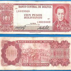 Bolivie 100 Pesos Bolivianos 1962 Serie L Peso Boliviano Bolivia Amerique Sud Billet