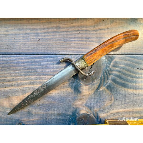 ancien" couteau" stylet dague chasse XIX bois de cerf cornillon