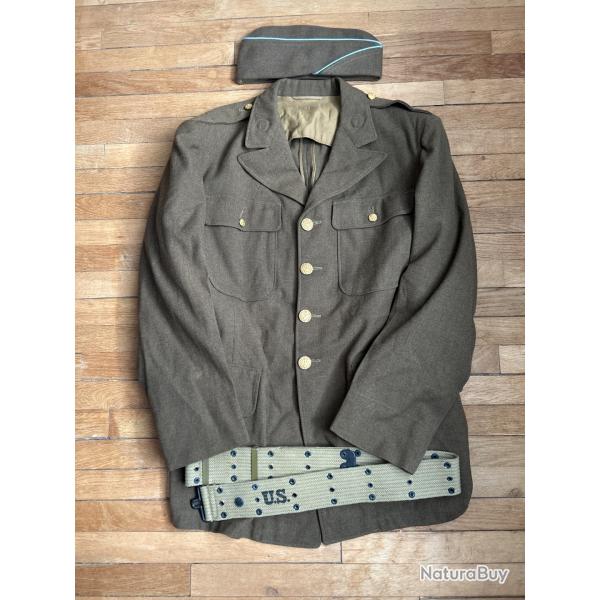 VESTE AM�RICAINE 1943 + CEINTURON US 1942 + CALOT OFFICIER 1944