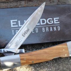 Couteau ElitEdge Dague Pliant Lame Acier 440C Manche Bois Olivier Lockback Etui Nylon