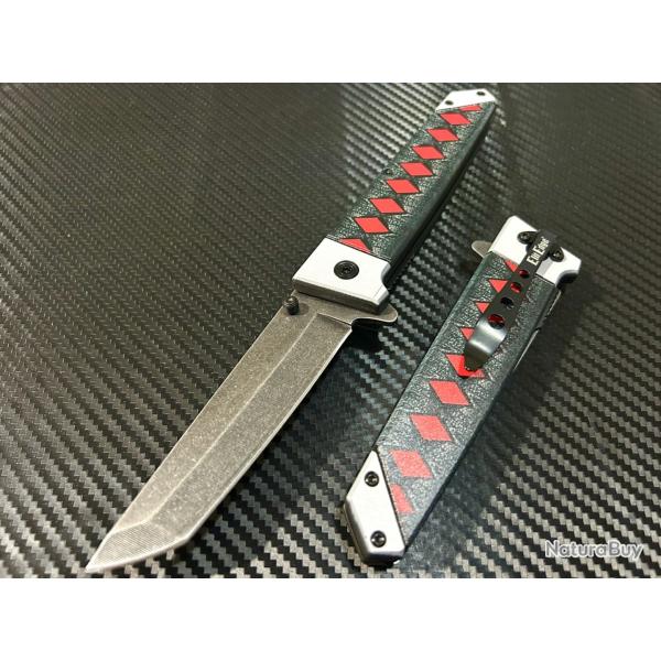 Couteau ElitEdge Japanese Katana Samurai Tanto A/O Lame Acier 420C Manche Nylon Linerlock Clip