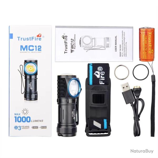 Lampe Frontale TrustFire MC12 1000Lumens *Ench�re* USB Rechargeable EDC Camping Randonn�e