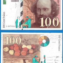 France 100 Francs 1997 Peintre Cezanne Billet Frc Frs Frcs Europe