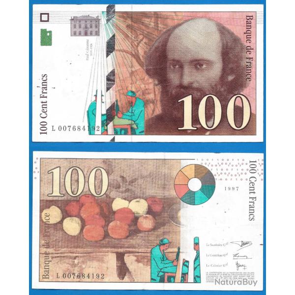 France 100 Francs 1997 Peintre Cezanne Billet Frc Frs Frcs Europe