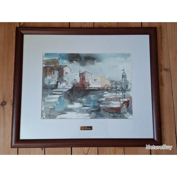 Peinture aquarelle originale sign�e de Dolors Bolanos, encadr�e.