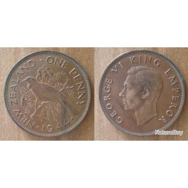 Nouvelle Zelande 1 Penny 1944 Piece Oiseau George 6 Florint Dollars Dollar