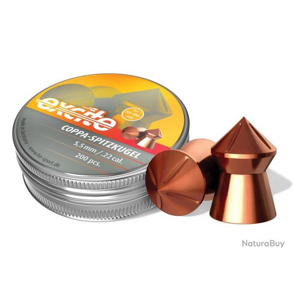 BOITE DE 200 PLOMBS POINTUS CUIVREES H&N EXCITE COPPA SPITZKUGEL 5,5 MM