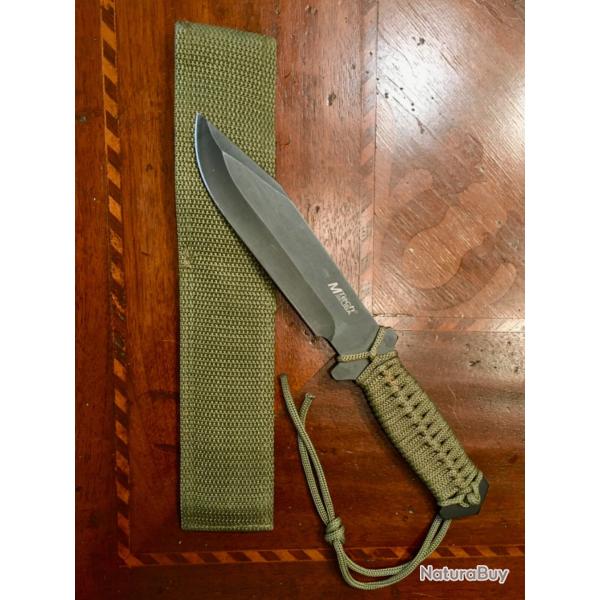 Couteau de Survie Guide Jungle MTech Combat Knife Lame Acier 440 Manche Paracorde Etui Nylon
