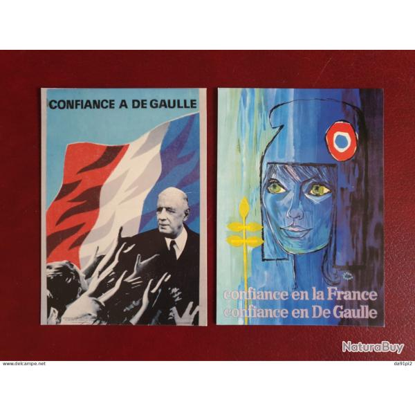 Lot de 2 cartes postales reproduction d'affiches De Gaulle �lections