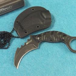 Couteau BodyGuard de Cou Karambit Mtech Lame Griffe Acier 440 Manche G-10 Etui Kydex