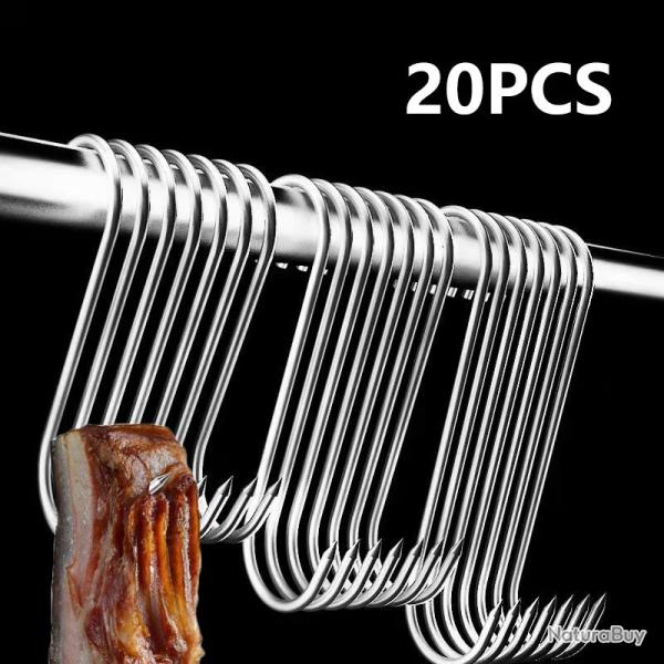 Crochets en S inox 20 - suspension renforc�e viande, gibier, poisson chasse p�che