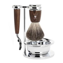 Set de rasage 4 pi&egrave;ces M&uuml;hle Rytmo fr&ecirc;ne Mach3&reg;, blaireau pur noir et bol