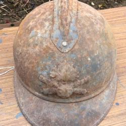casque adrian poilu ww1 artillerie bleu d'origine direct grenier