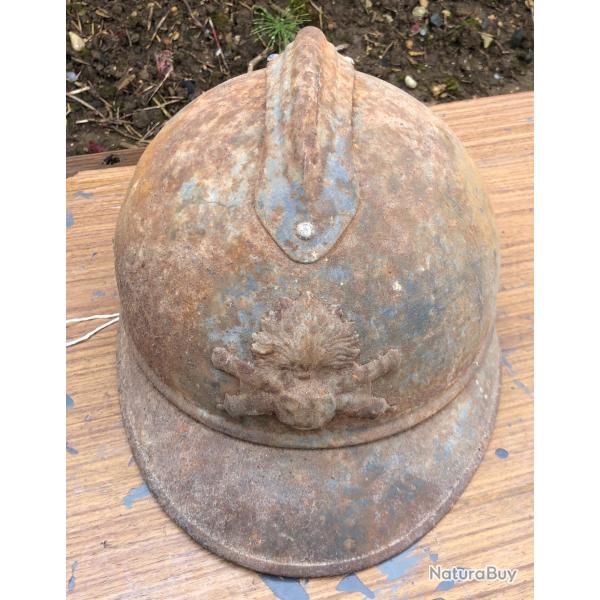 casque adrian poilu ww1 artillerie bleu d'origine direct grenier