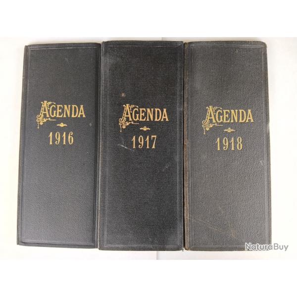Lot de 3 agendas de bureau, ann�es 1916-1917-1918.