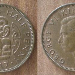 Nouvelle Zelande Demi Penny 1947 Demi Penny Piece Oiseau Roi George 6 Florint Dollars Dollar