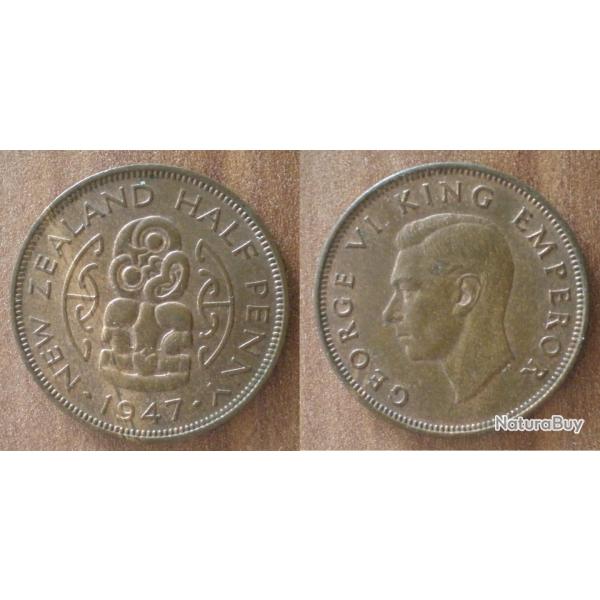 Nouvelle Zelande Demi Penny 1947 Demi Penny Piece Oiseau Roi George 6 Florint Dollars Dollar