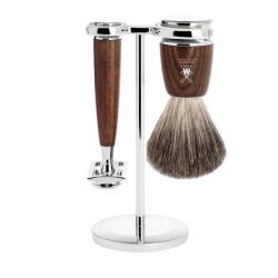 Set de rasage 3 pi&egrave;ces M&uuml;hle Rytmo fr&ecirc;ne, lame s&eacute;curit&eacute;, blaireau pur noir
